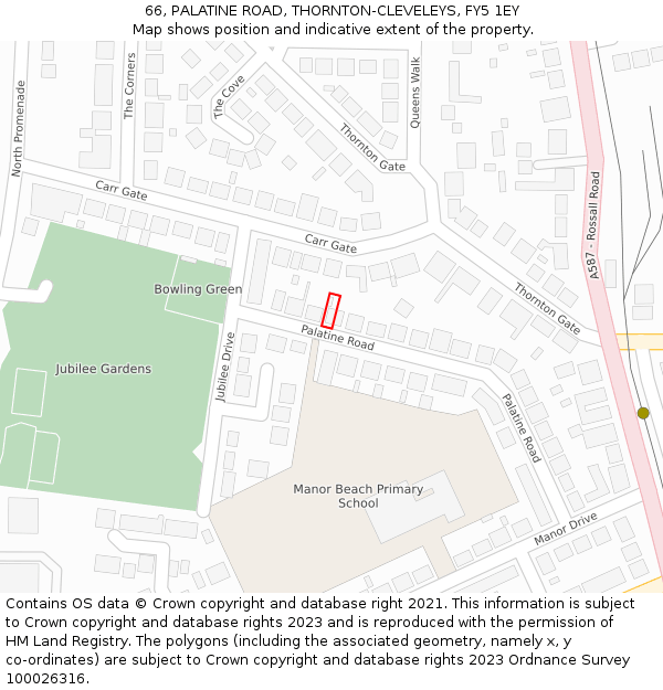 66, PALATINE ROAD, THORNTON-CLEVELEYS, FY5 1EY: Location map and indicative extent of plot