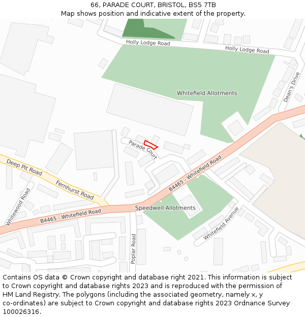 66, PARADE COURT, BRISTOL, BS5 7TB: Location map and indicative extent of plot