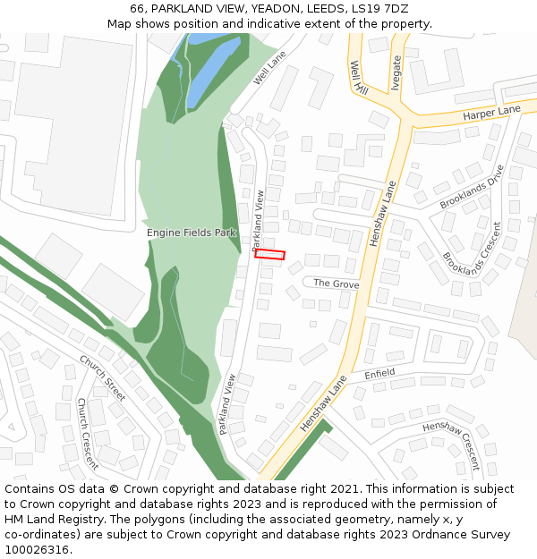 66, PARKLAND VIEW, YEADON, LEEDS, LS19 7DZ: Location map and indicative extent of plot