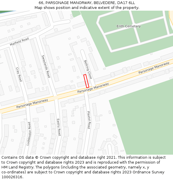 66, PARSONAGE MANORWAY, BELVEDERE, DA17 6LL: Location map and indicative extent of plot