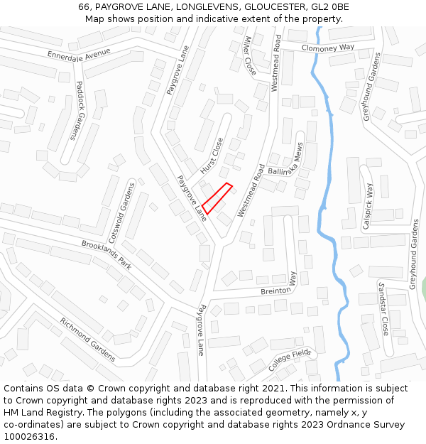 66, PAYGROVE LANE, LONGLEVENS, GLOUCESTER, GL2 0BE: Location map and indicative extent of plot