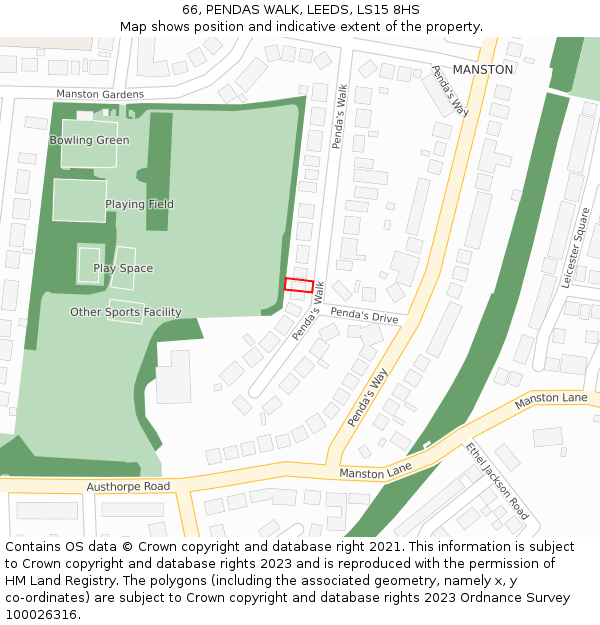 66, PENDAS WALK, LEEDS, LS15 8HS: Location map and indicative extent of plot