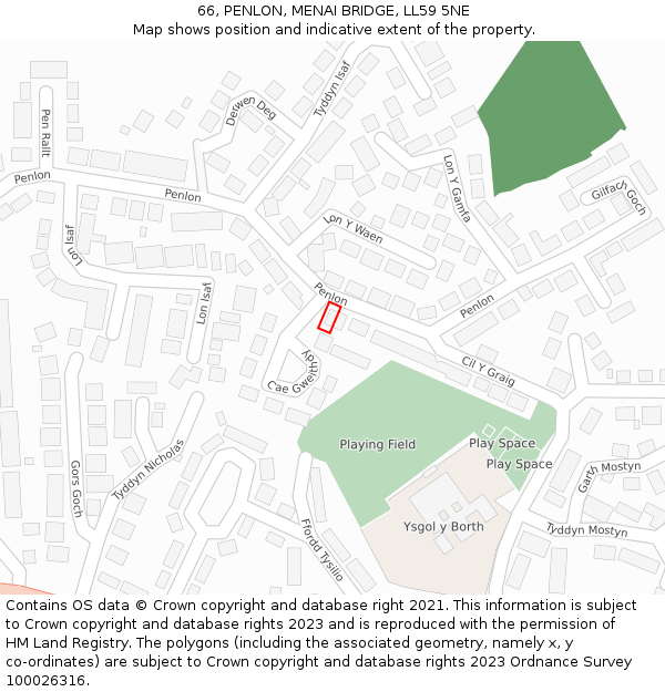 66, PENLON, MENAI BRIDGE, LL59 5NE: Location map and indicative extent of plot