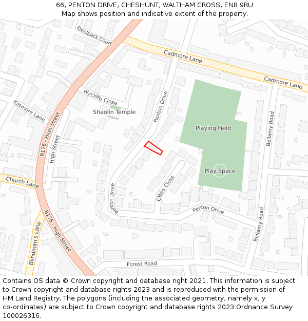 66, PENTON DRIVE, CHESHUNT, WALTHAM CROSS, EN8 9RU: Location map and indicative extent of plot