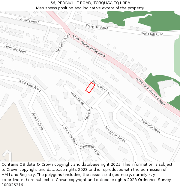 66, PERINVILLE ROAD, TORQUAY, TQ1 3PA: Location map and indicative extent of plot