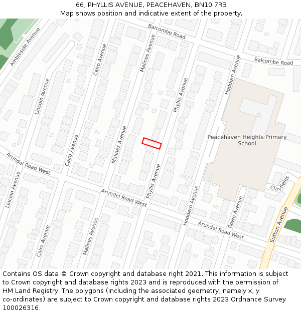 66, PHYLLIS AVENUE, PEACEHAVEN, BN10 7RB: Location map and indicative extent of plot