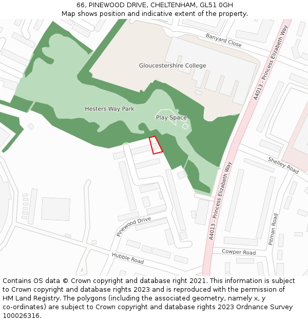 66, PINEWOOD DRIVE, CHELTENHAM, GL51 0GH: Location map and indicative extent of plot