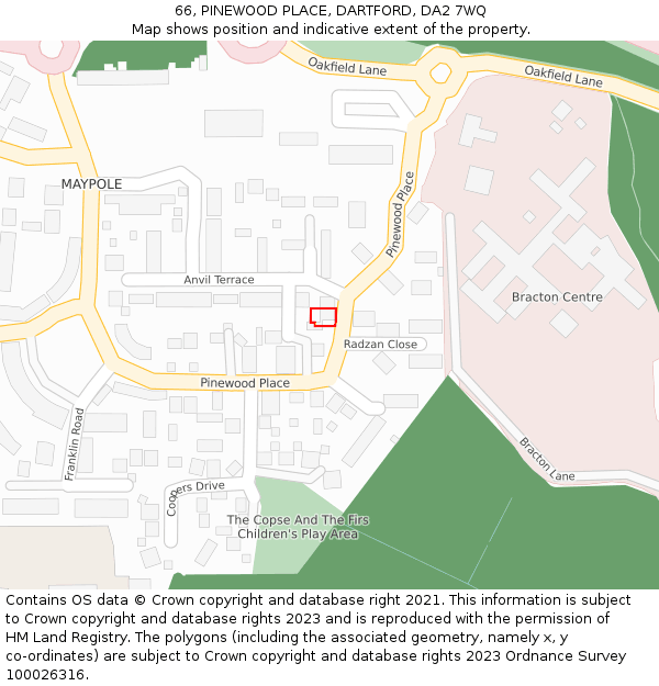 66, PINEWOOD PLACE, DARTFORD, DA2 7WQ: Location map and indicative extent of plot