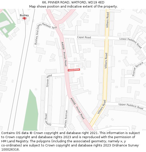 66, PINNER ROAD, WATFORD, WD19 4ED: Location map and indicative extent of plot