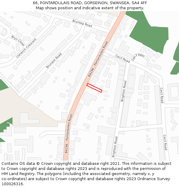 66, PONTARDULAIS ROAD, GORSEINON, SWANSEA, SA4 4FF: Location map and indicative extent of plot