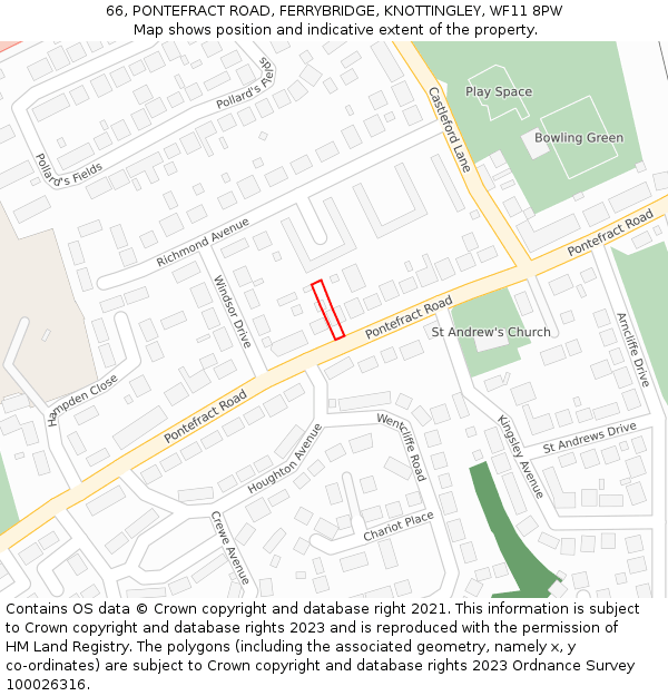 66, PONTEFRACT ROAD, FERRYBRIDGE, KNOTTINGLEY, WF11 8PW: Location map and indicative extent of plot