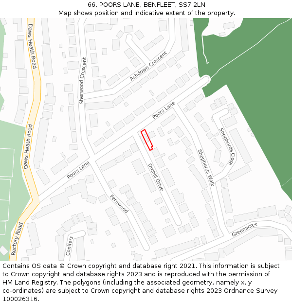 66, POORS LANE, BENFLEET, SS7 2LN: Location map and indicative extent of plot