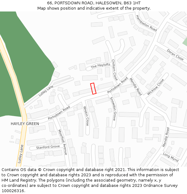 66, PORTSDOWN ROAD, HALESOWEN, B63 1HT: Location map and indicative extent of plot