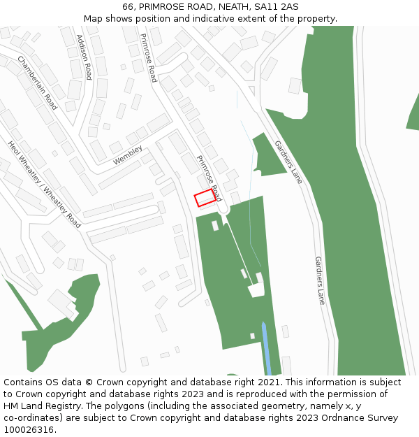 66, PRIMROSE ROAD, NEATH, SA11 2AS: Location map and indicative extent of plot