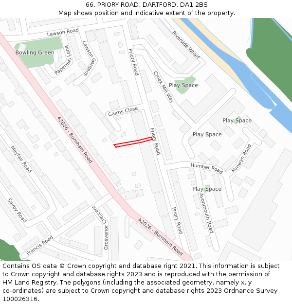 66, PRIORY ROAD, DARTFORD, DA1 2BS: Location map and indicative extent of plot