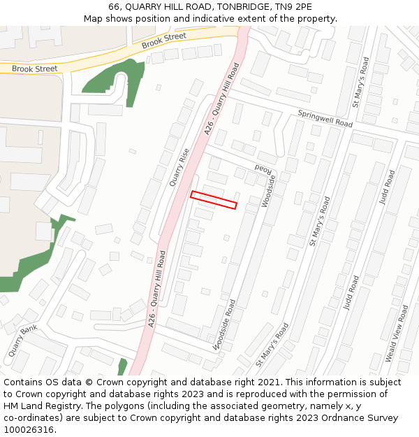 66, QUARRY HILL ROAD, TONBRIDGE, TN9 2PE: Location map and indicative extent of plot