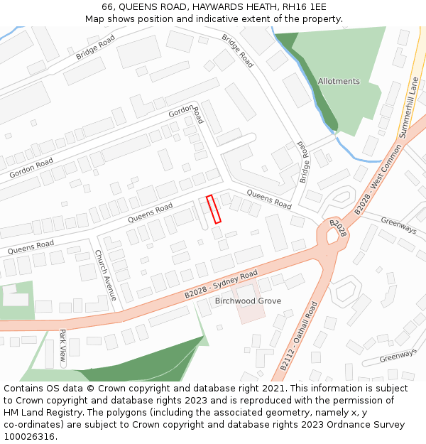 66, QUEENS ROAD, HAYWARDS HEATH, RH16 1EE: Location map and indicative extent of plot