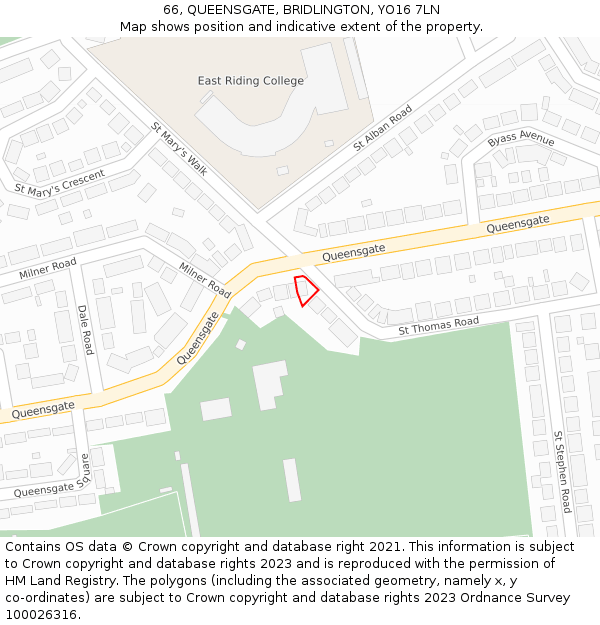 66, QUEENSGATE, BRIDLINGTON, YO16 7LN: Location map and indicative extent of plot