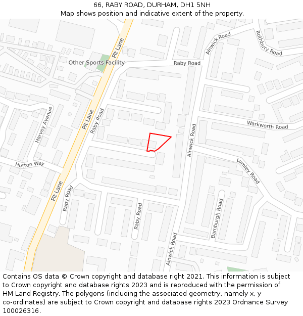 66, RABY ROAD, DURHAM, DH1 5NH: Location map and indicative extent of plot