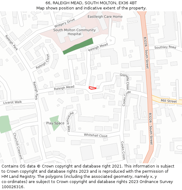 66, RALEIGH MEAD, SOUTH MOLTON, EX36 4BT: Location map and indicative extent of plot