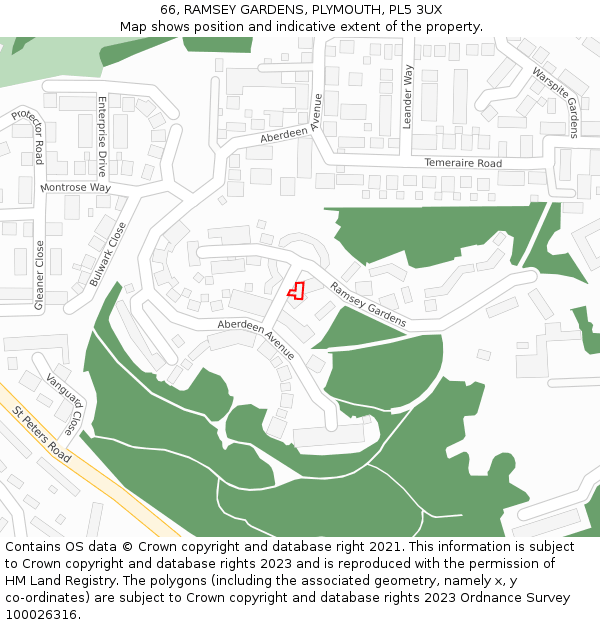 66, RAMSEY GARDENS, PLYMOUTH, PL5 3UX: Location map and indicative extent of plot