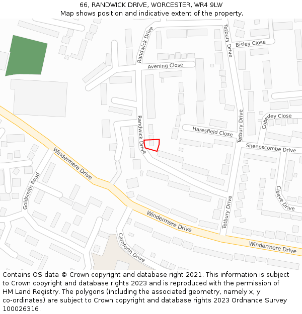 66, RANDWICK DRIVE, WORCESTER, WR4 9LW: Location map and indicative extent of plot