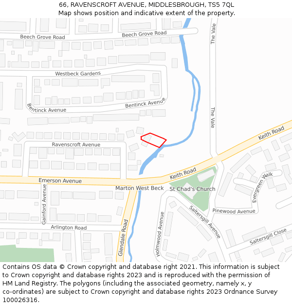 66, RAVENSCROFT AVENUE, MIDDLESBROUGH, TS5 7QL: Location map and indicative extent of plot