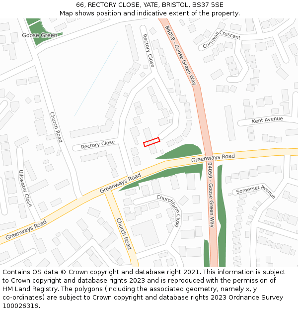 66, RECTORY CLOSE, YATE, BRISTOL, BS37 5SE: Location map and indicative extent of plot