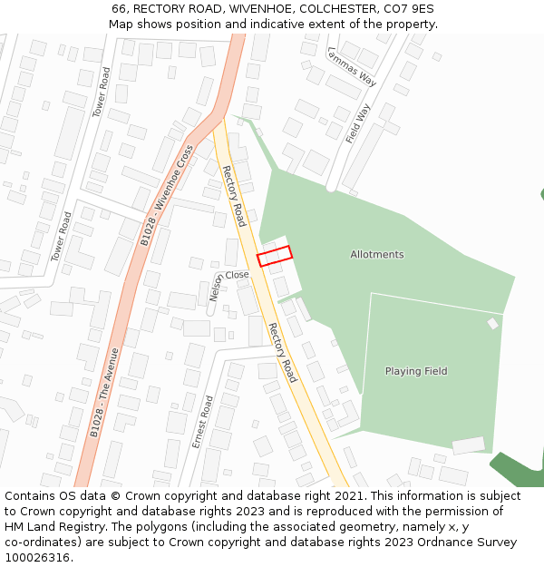 66, RECTORY ROAD, WIVENHOE, COLCHESTER, CO7 9ES: Location map and indicative extent of plot