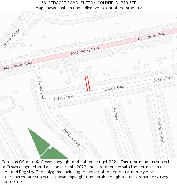 66, REDACRE ROAD, SUTTON COLDFIELD, B73 5EE: Location map and indicative extent of plot