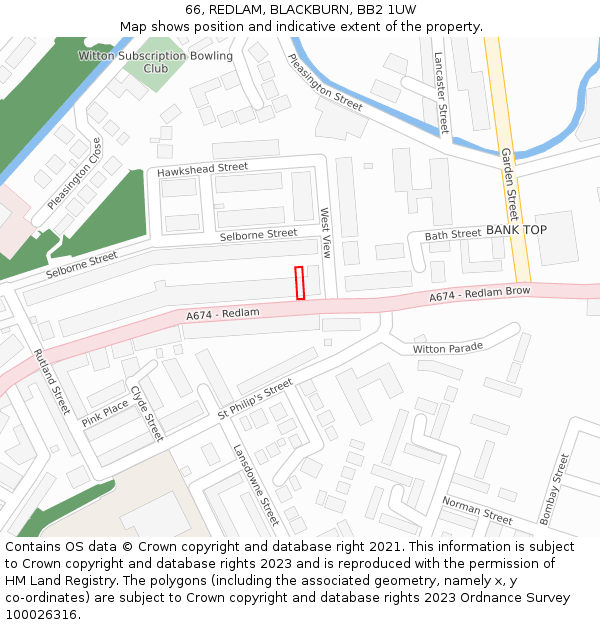 66, REDLAM, BLACKBURN, BB2 1UW: Location map and indicative extent of plot