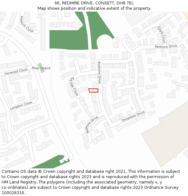 66, REDMIRE DRIVE, CONSETT, DH8 7EL: Location map and indicative extent of plot