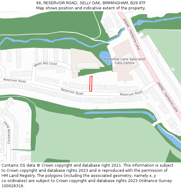 66, RESERVOIR ROAD, SELLY OAK, BIRMINGHAM, B29 6TF: Location map and indicative extent of plot