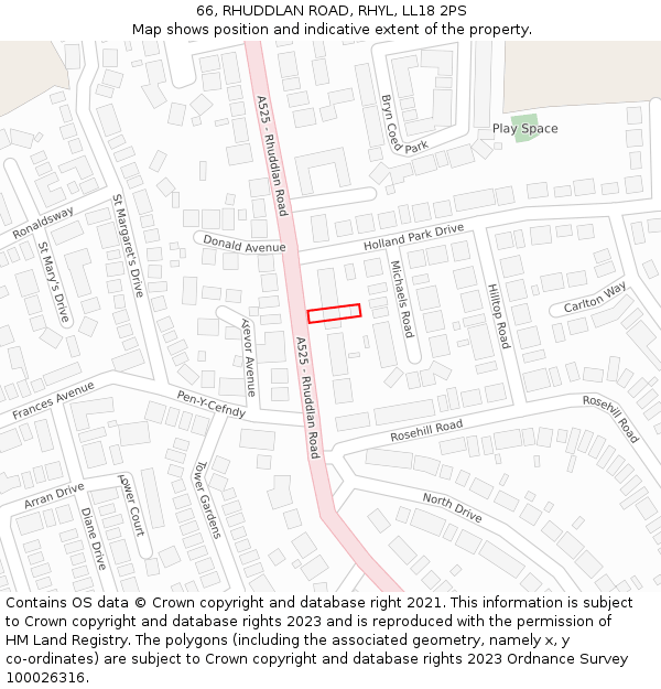 66, RHUDDLAN ROAD, RHYL, LL18 2PS: Location map and indicative extent of plot