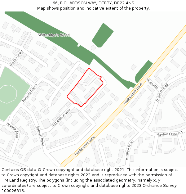 66, RICHARDSON WAY, DERBY, DE22 4NS: Location map and indicative extent of plot