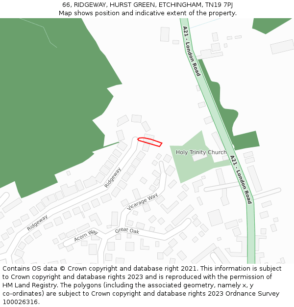 66, RIDGEWAY, HURST GREEN, ETCHINGHAM, TN19 7PJ: Location map and indicative extent of plot