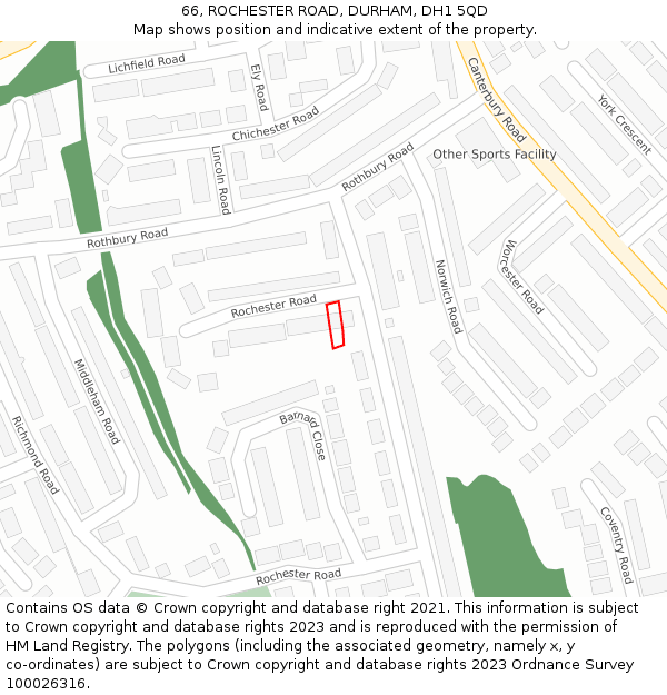 66, ROCHESTER ROAD, DURHAM, DH1 5QD: Location map and indicative extent of plot