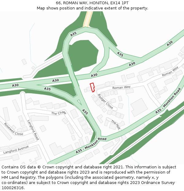 66, ROMAN WAY, HONITON, EX14 1PT: Location map and indicative extent of plot