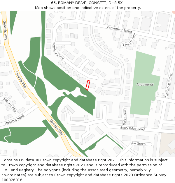 66, ROMANY DRIVE, CONSETT, DH8 5XL: Location map and indicative extent of plot