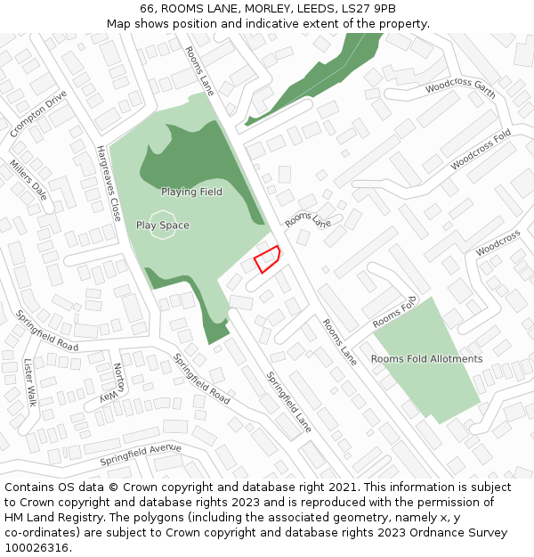 66, ROOMS LANE, MORLEY, LEEDS, LS27 9PB: Location map and indicative extent of plot