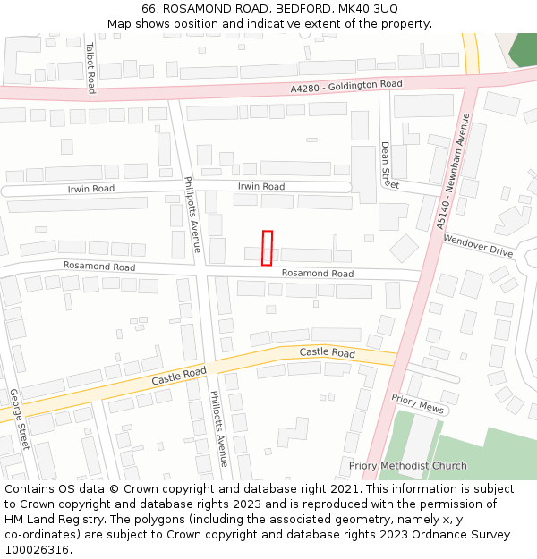 66, ROSAMOND ROAD, BEDFORD, MK40 3UQ: Location map and indicative extent of plot