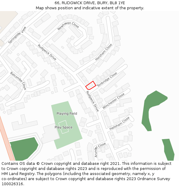 66, RUDGWICK DRIVE, BURY, BL8 1YE: Location map and indicative extent of plot