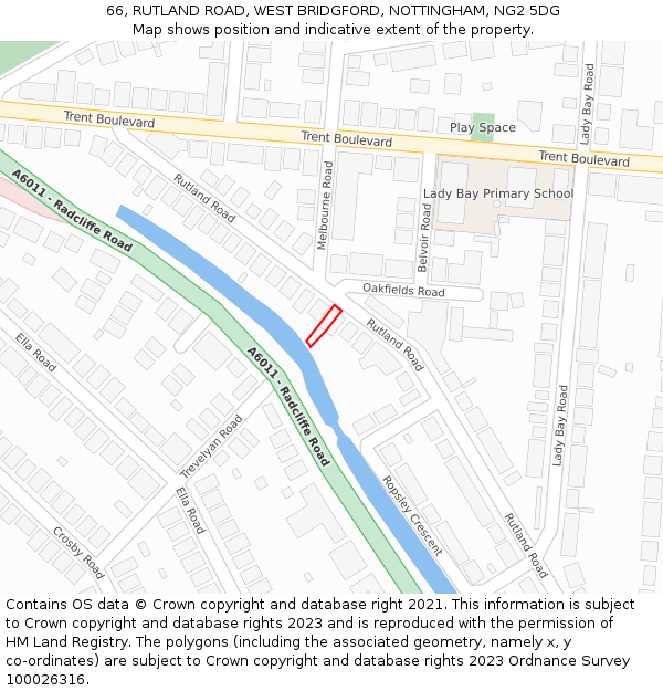 66, RUTLAND ROAD, WEST BRIDGFORD, NOTTINGHAM, NG2 5DG: Location map and indicative extent of plot