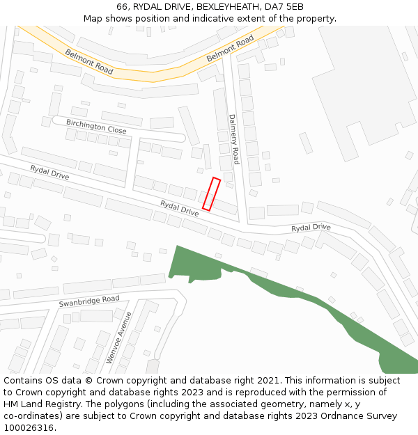 66, RYDAL DRIVE, BEXLEYHEATH, DA7 5EB: Location map and indicative extent of plot