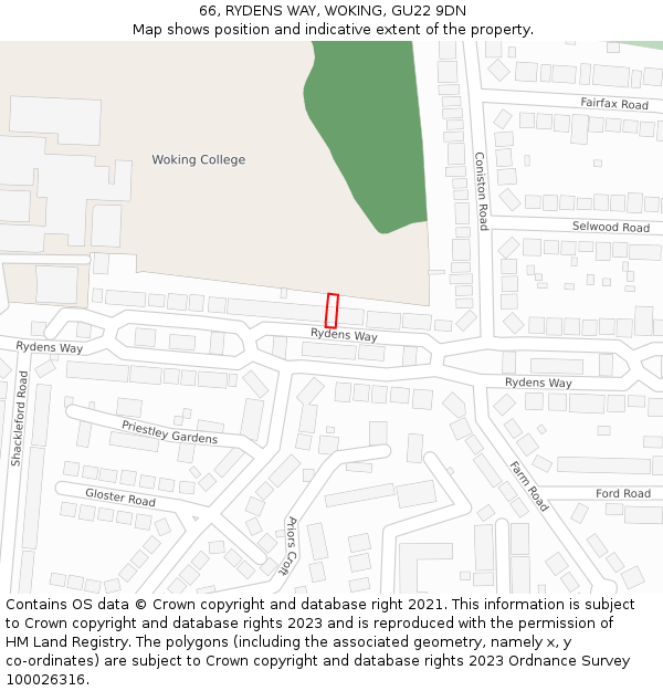 66, RYDENS WAY, WOKING, GU22 9DN: Location map and indicative extent of plot