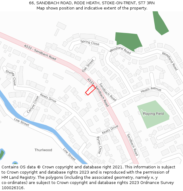 66, SANDBACH ROAD, RODE HEATH, STOKE-ON-TRENT, ST7 3RN: Location map and indicative extent of plot