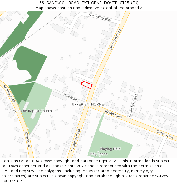 66, SANDWICH ROAD, EYTHORNE, DOVER, CT15 4DQ: Location map and indicative extent of plot