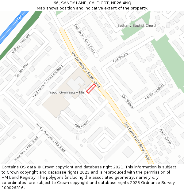 66, SANDY LANE, CALDICOT, NP26 4NQ: Location map and indicative extent of plot