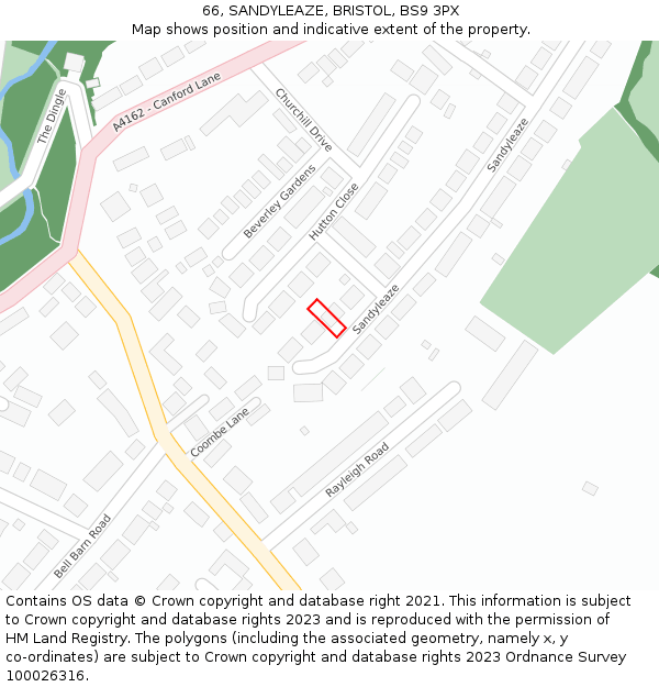 66, SANDYLEAZE, BRISTOL, BS9 3PX: Location map and indicative extent of plot