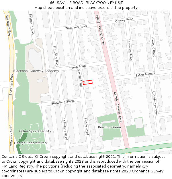 66, SAVILLE ROAD, BLACKPOOL, FY1 6JT: Location map and indicative extent of plot